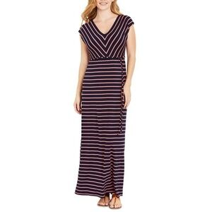 Motherhood Maternity Striped Short Sleeve Maxi Dress Navy & Coral XS NWT